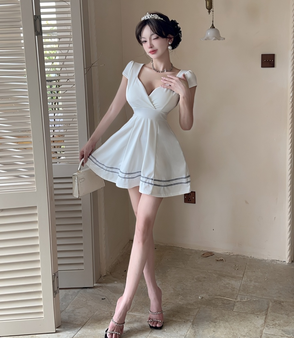 Stripe short sleeve short splice dress