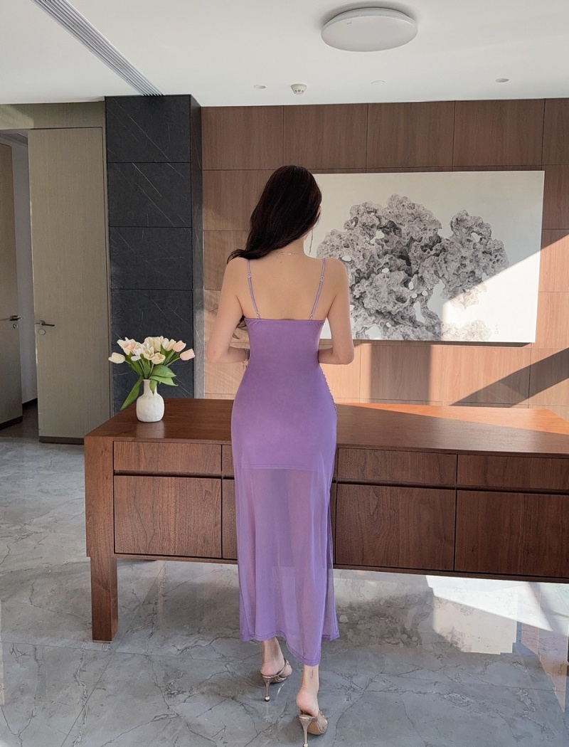 Low-cut sling bottoming gauze long dress