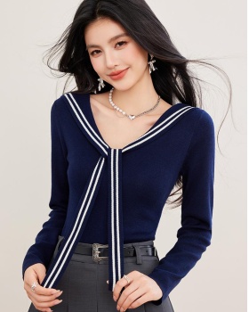 Temperament show young tops navy collar frenum T-shirt