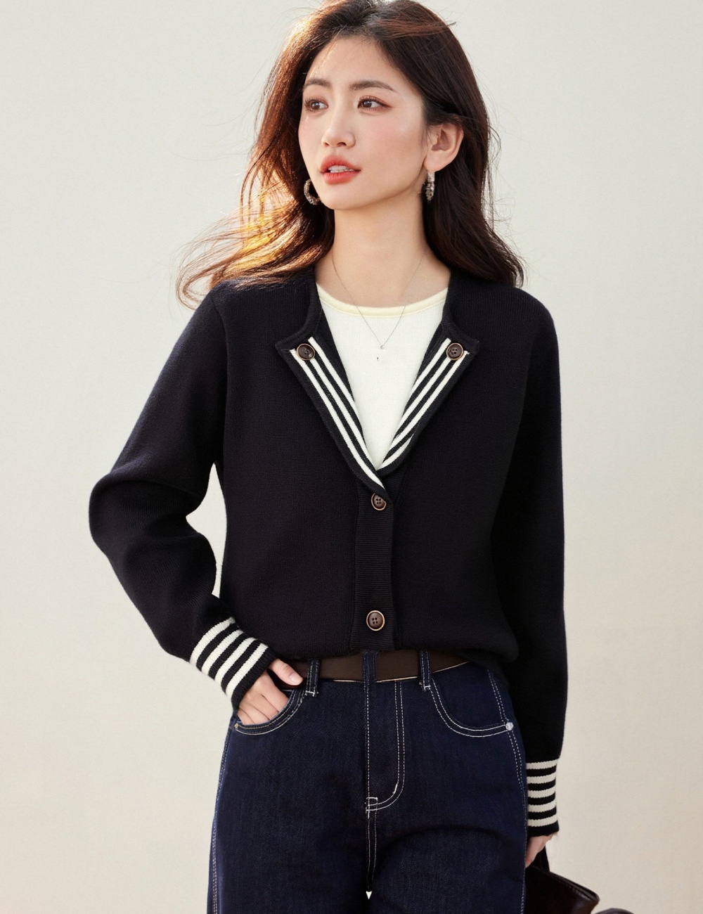 Long sleeve cardigan lapel tops for women