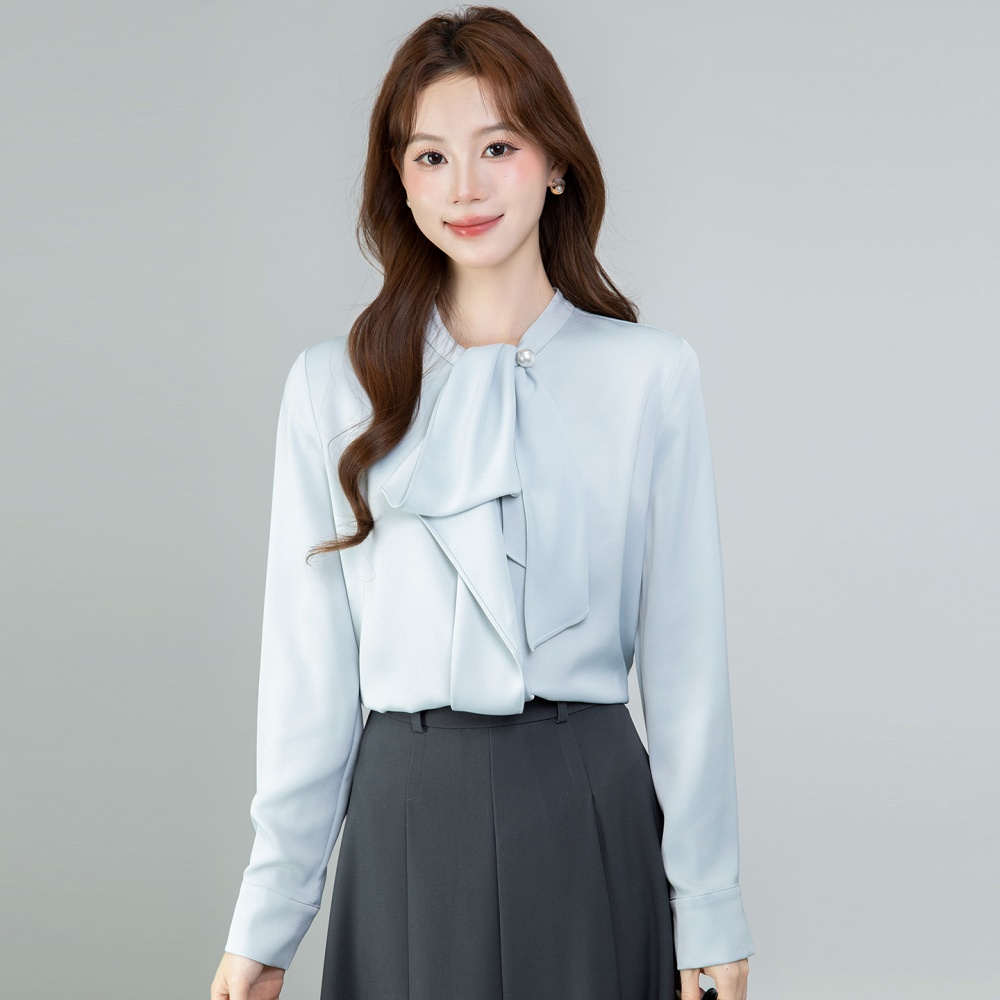 All-match bow tops spring long sleeve shirt for women