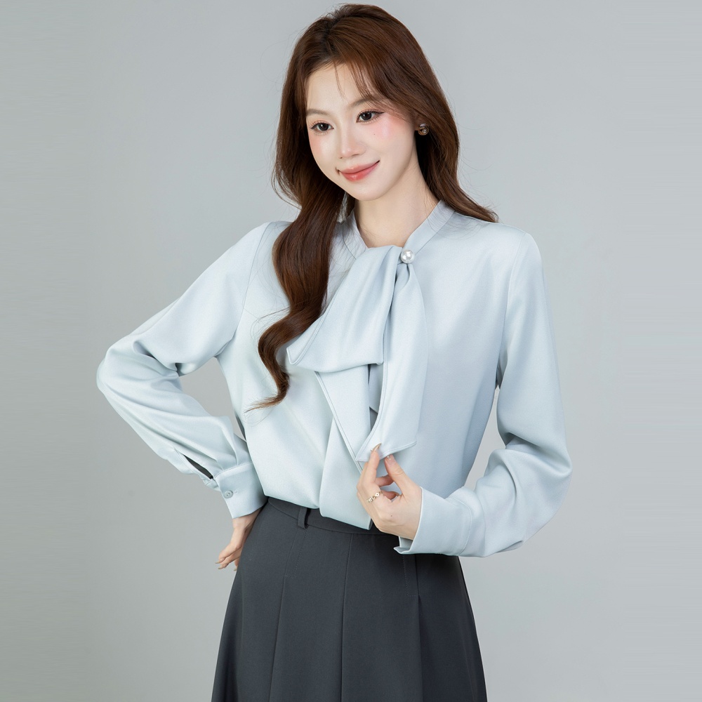 All-match bow tops spring long sleeve shirt for women