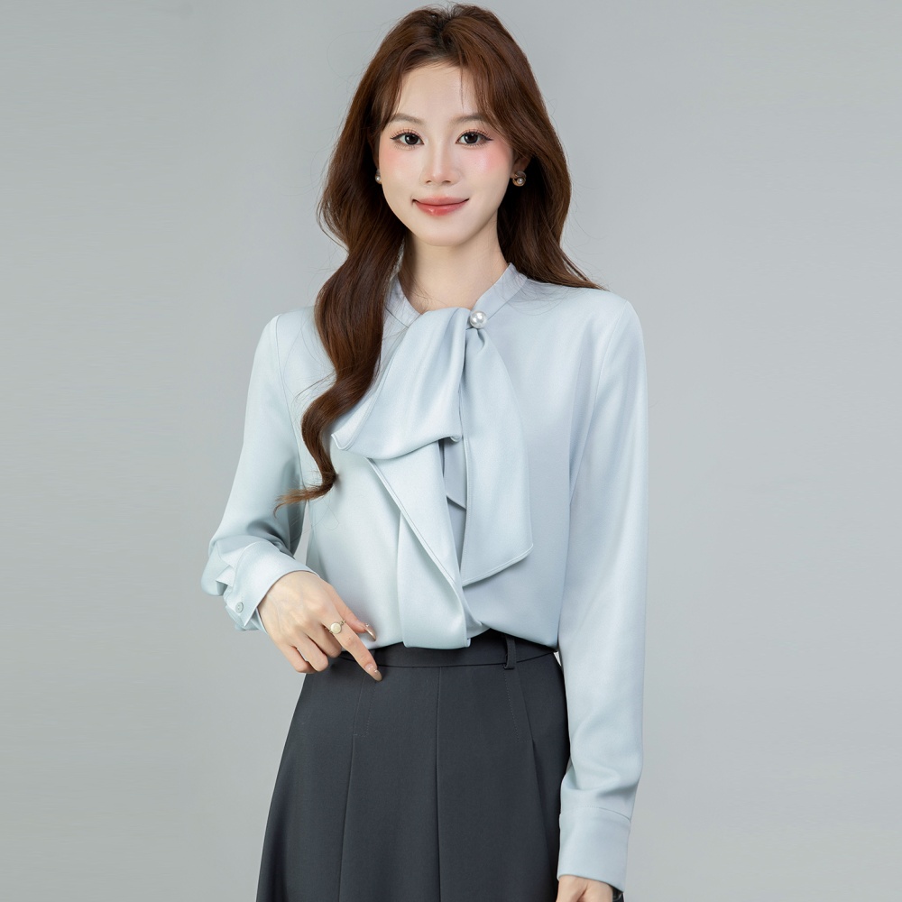 All-match bow tops spring long sleeve shirt for women