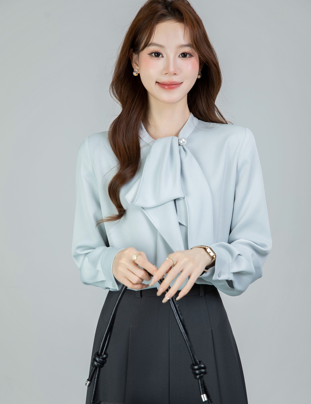 All-match bow tops spring long sleeve shirt for women