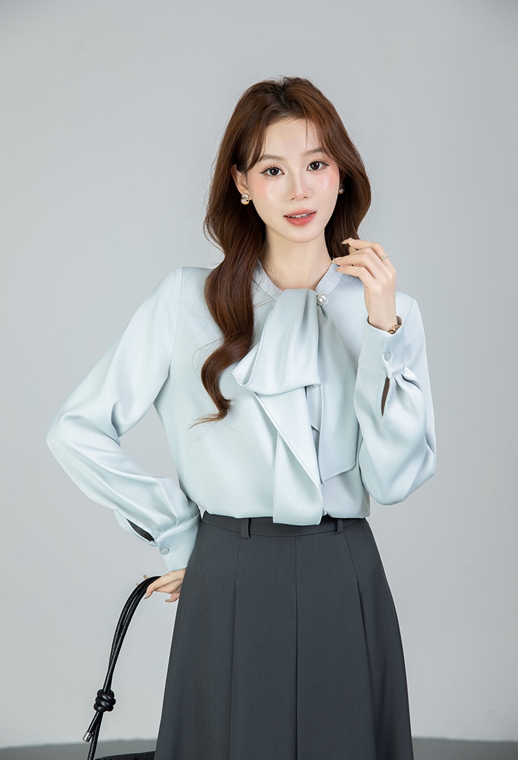 All-match bow tops spring long sleeve shirt for women