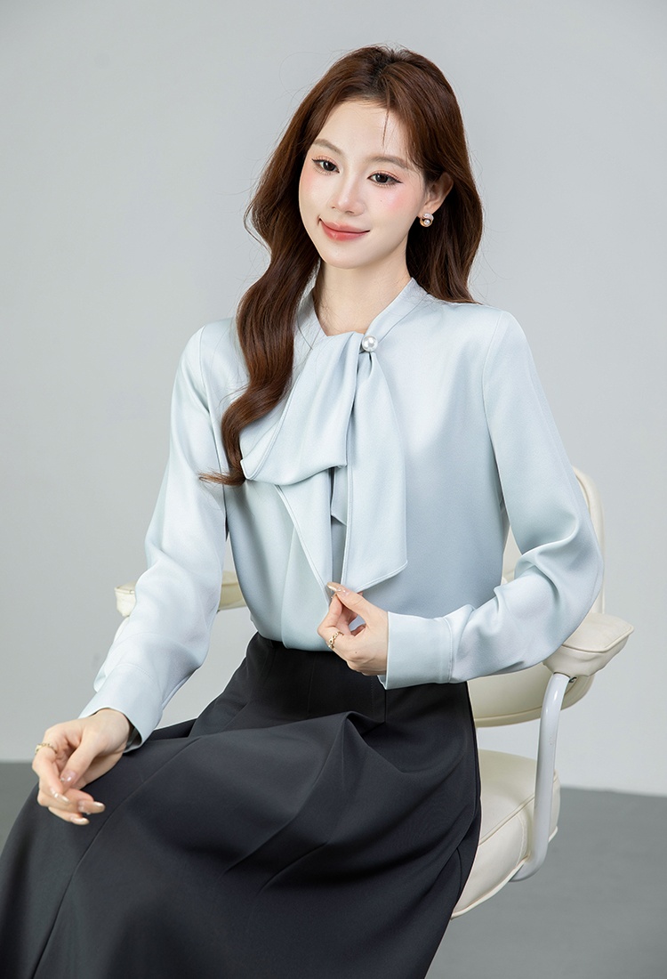 All-match bow tops spring long sleeve shirt for women