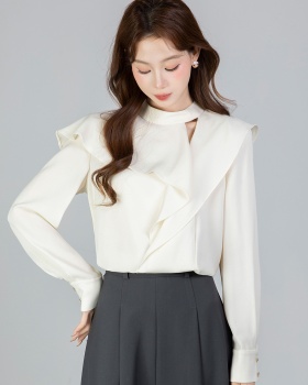 Lotus leaf edges spring tops long sleeve shirt for women