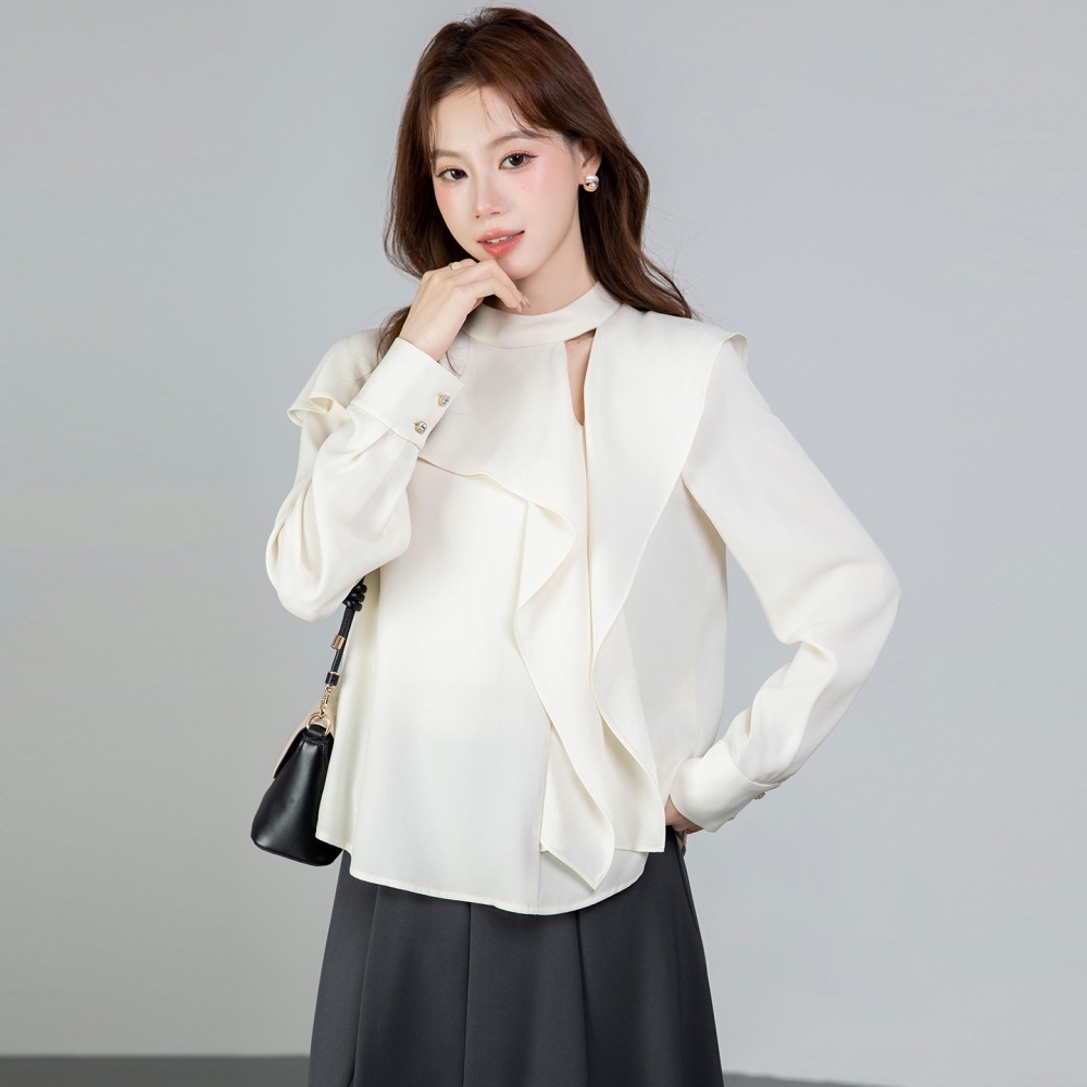Lotus leaf edges spring tops long sleeve shirt for women