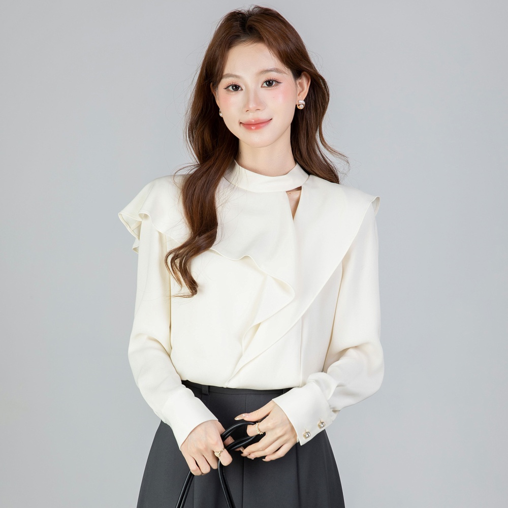 Lotus leaf edges spring tops long sleeve shirt for women