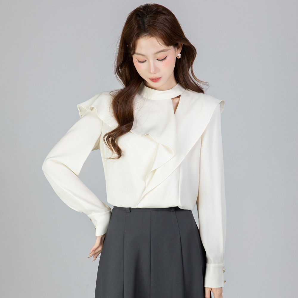 Lotus leaf edges spring tops long sleeve shirt for women