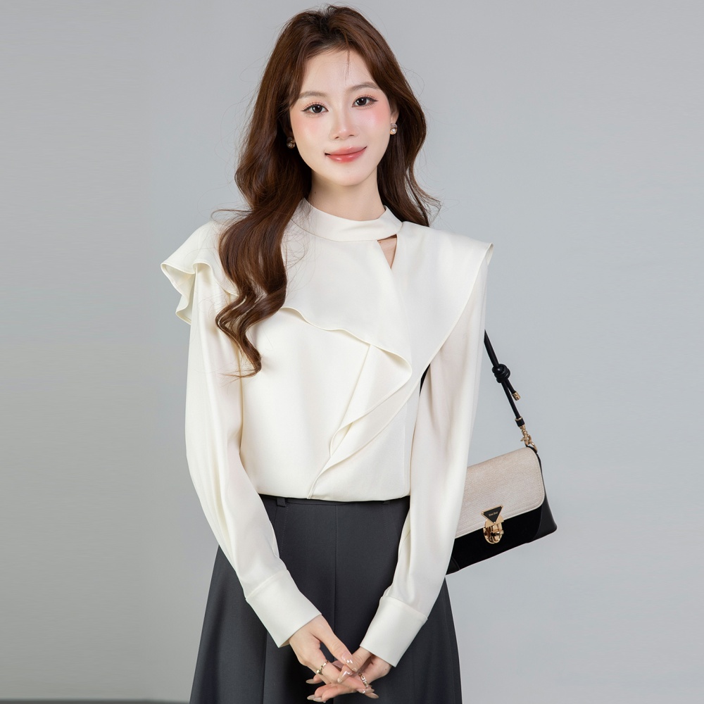 Lotus leaf edges spring tops long sleeve shirt for women