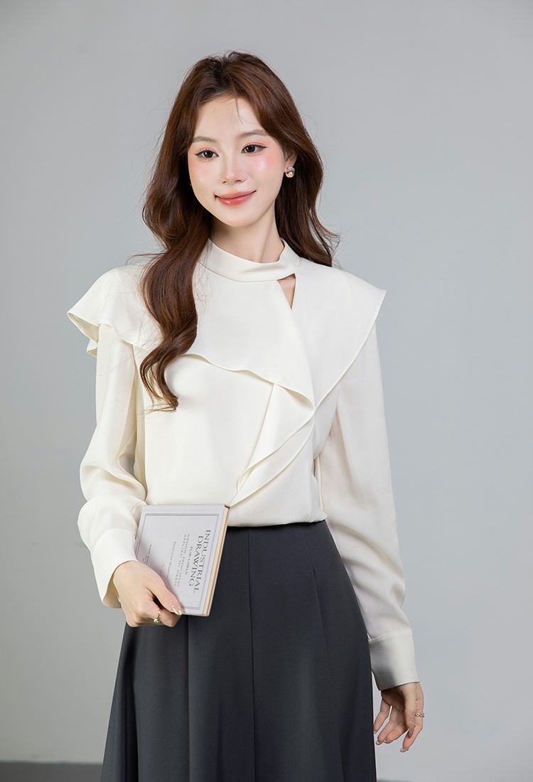 Lotus leaf edges spring tops long sleeve shirt for women