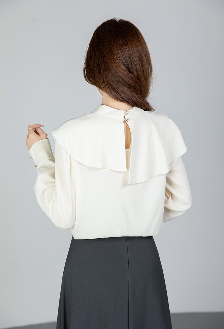 Lotus leaf edges spring tops long sleeve shirt for women