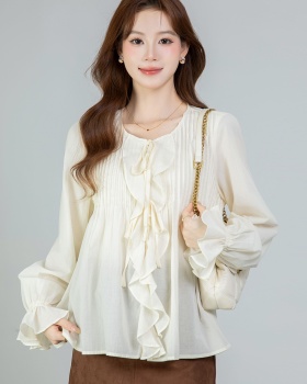Lotus leaf edges long sleeve tops spring thin shirt