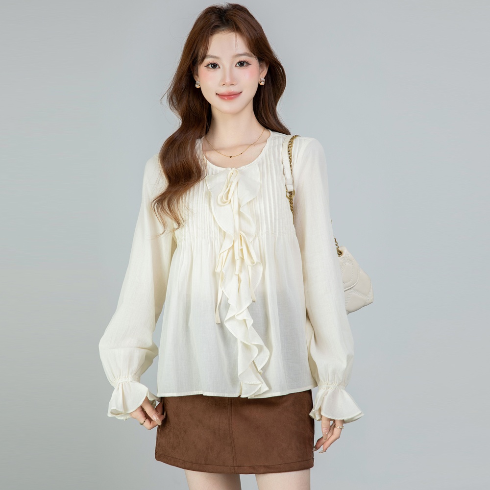 Lotus leaf edges long sleeve tops spring thin shirt