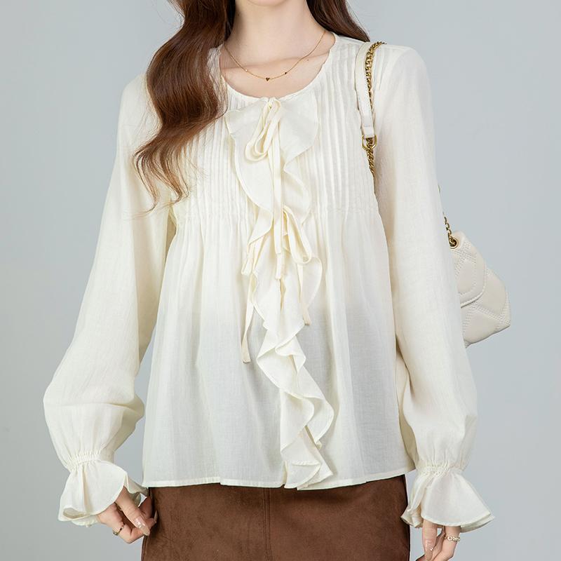 Lotus leaf edges long sleeve tops spring thin shirt