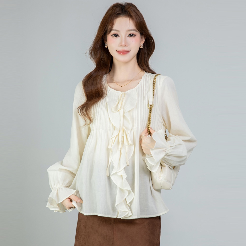 Lotus leaf edges long sleeve tops spring thin shirt