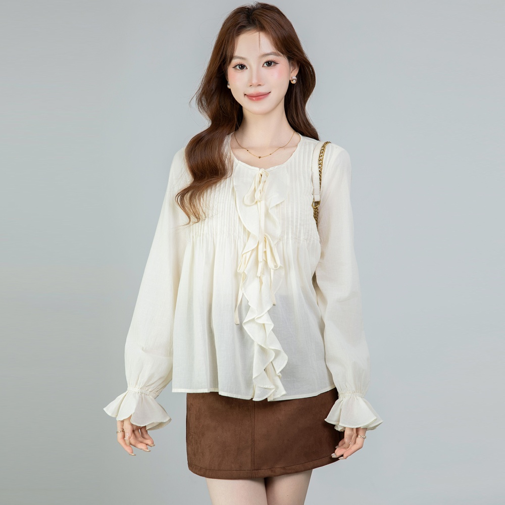 Lotus leaf edges long sleeve tops spring thin shirt