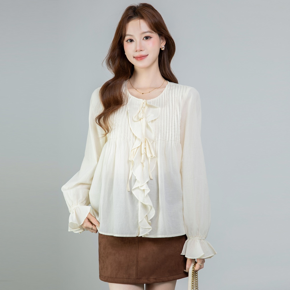 Lotus leaf edges long sleeve tops spring thin shirt