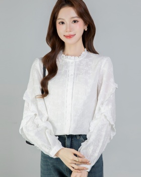 Spring round neck tops embroidered all-match shirt for women