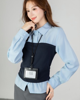 Long sleeve all-match shirt spring splice tops for women