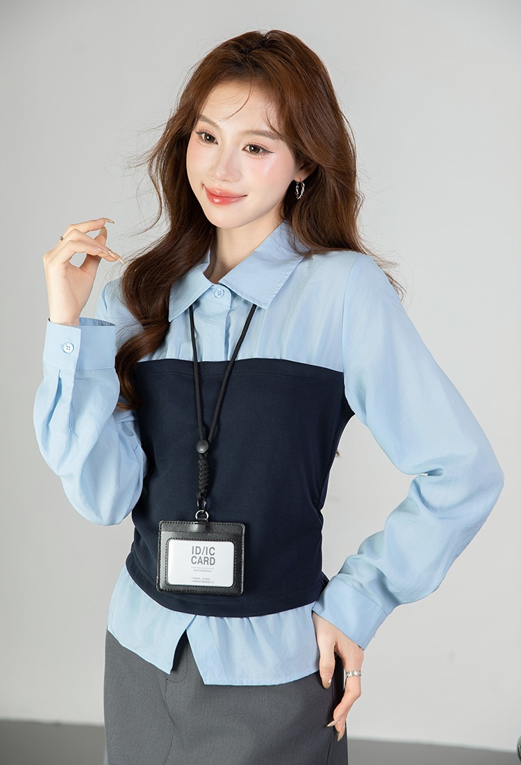Long sleeve all-match shirt spring splice tops for women
