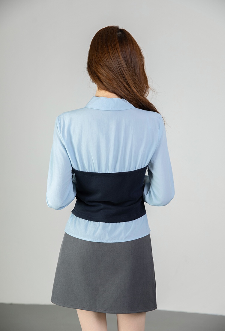 Long sleeve all-match shirt spring splice tops for women