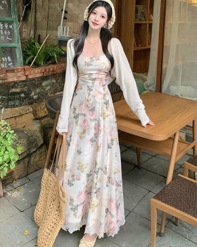Spring and summer cardigan temperament long dress 2pcs set