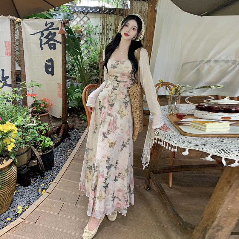 Spring and summer cardigan temperament long dress 2pcs set