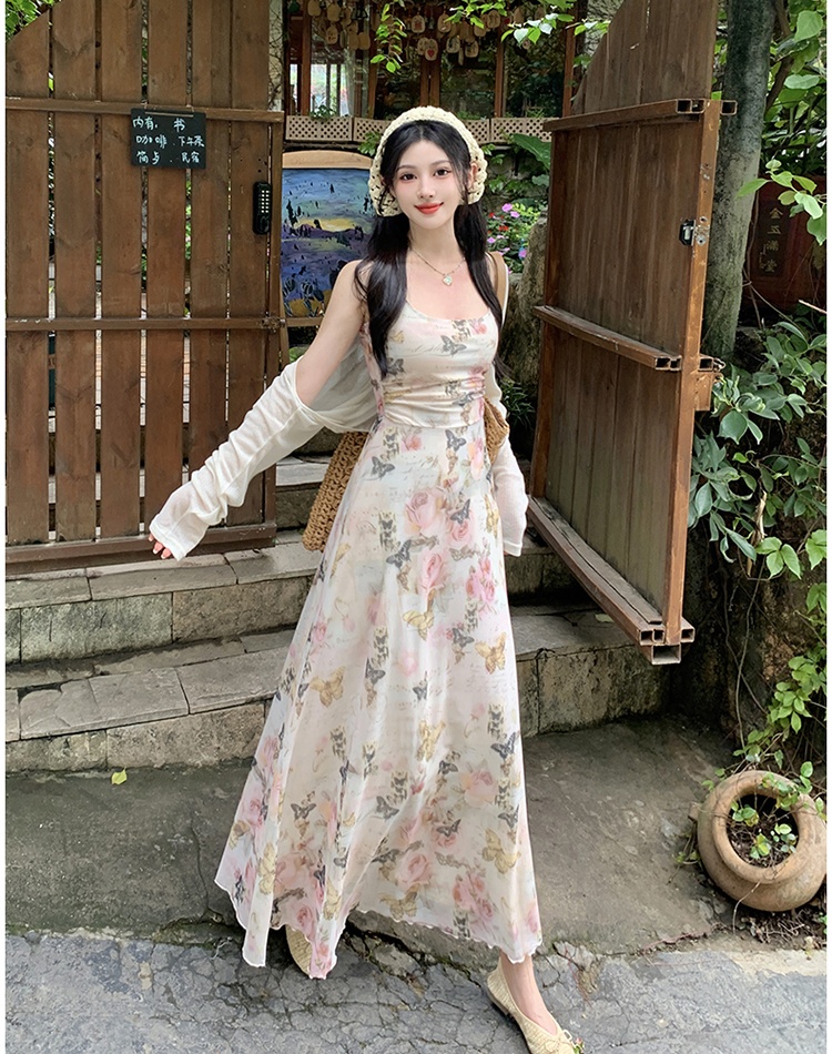 Spring and summer cardigan temperament long dress 2pcs set
