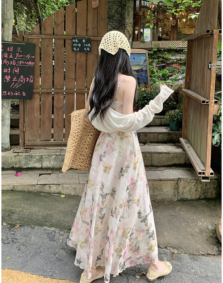 Spring and summer cardigan temperament long dress 2pcs set