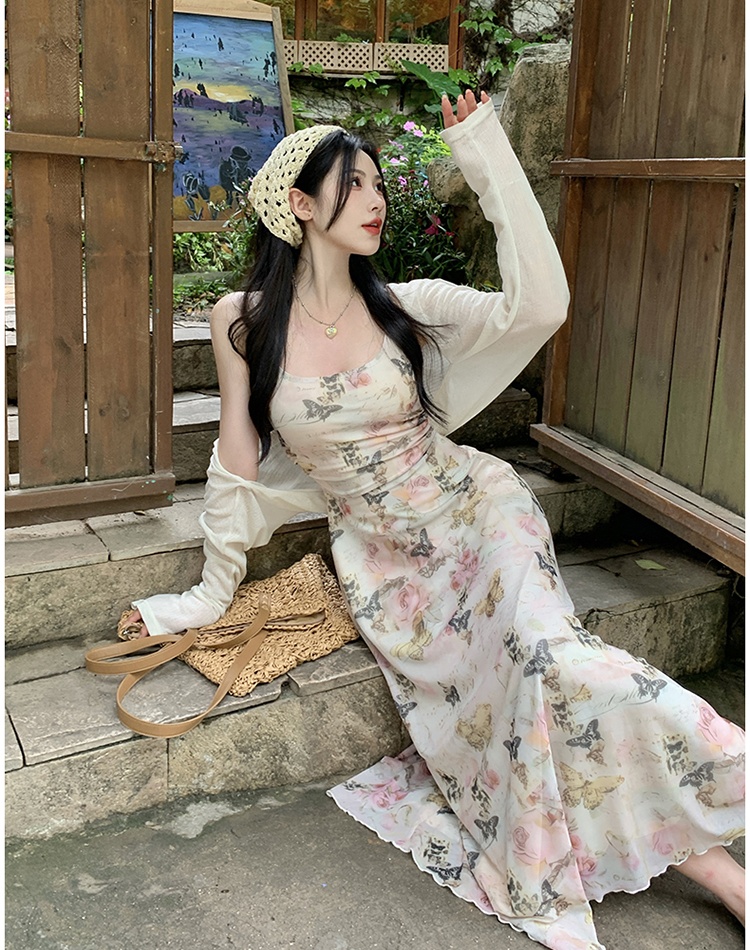 Spring and summer cardigan temperament long dress 2pcs set