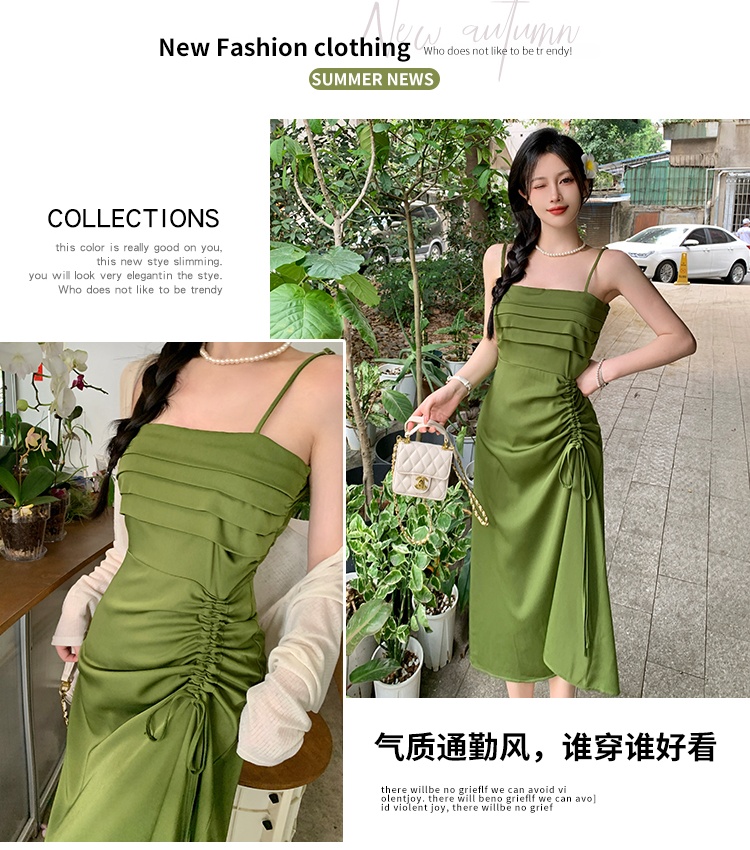 Green spring and summer dress sling halter long dress