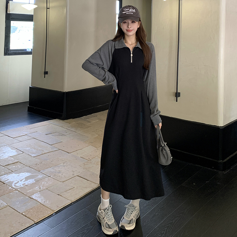 Large yard slim A-line dress spring long hoodie for women