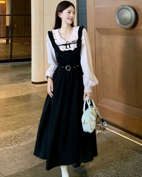 Black slim France style spring large yard dress for women