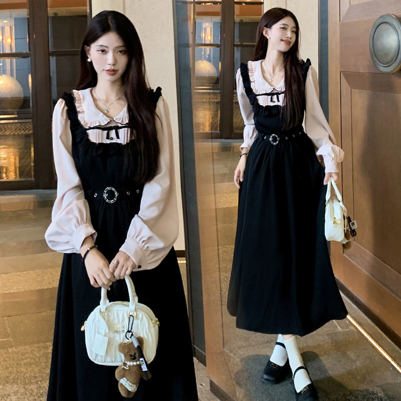 Black slim France style spring large yard dress for women