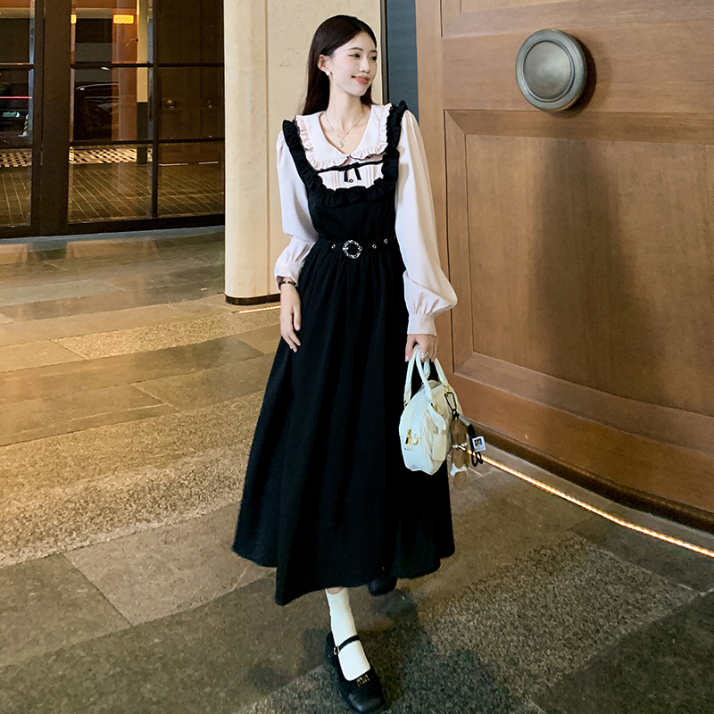 Black slim France style spring large yard dress for women