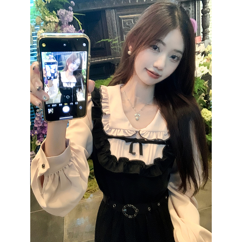 Black slim France style spring large yard dress for women