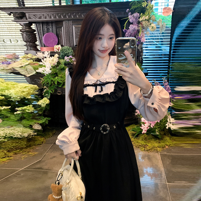 Black slim France style spring large yard dress for women