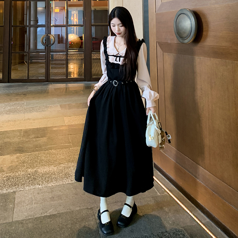 Black slim France style spring large yard dress for women