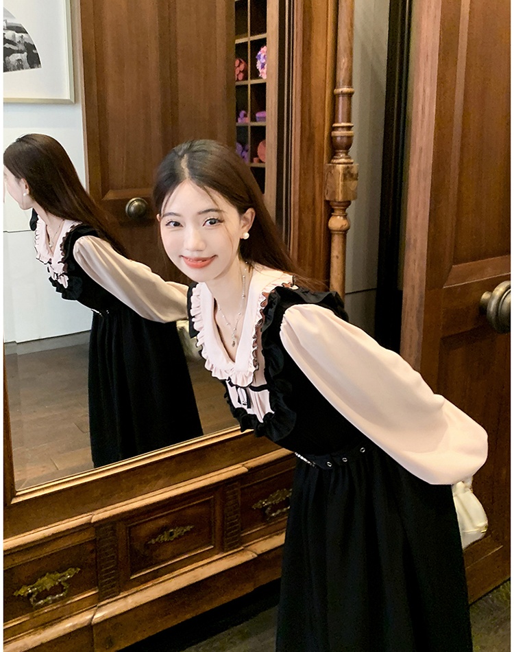 Black slim France style spring large yard dress for women