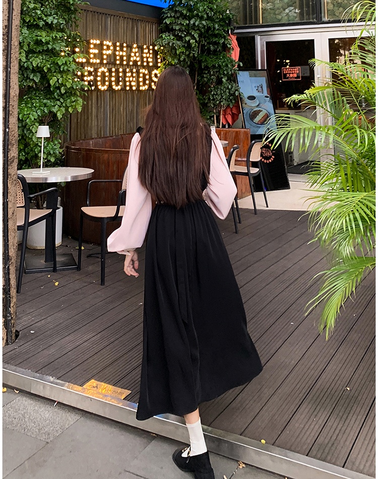 Black slim France style spring large yard dress for women