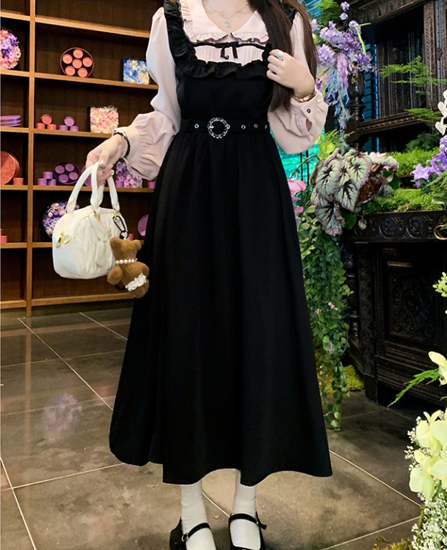 Black slim France style spring large yard dress for women