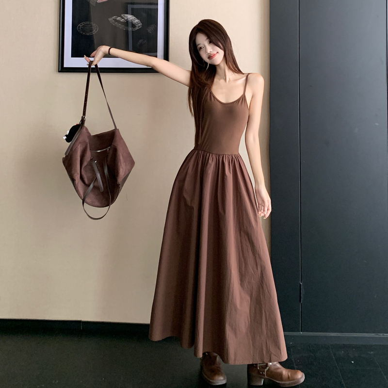 Cover belly slim dress spring retro strap dress 2pcs set