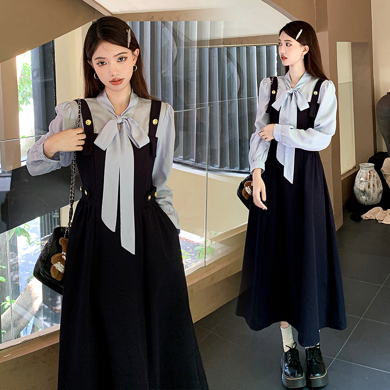 High waist spring dress large yard Pseudo-two long dress