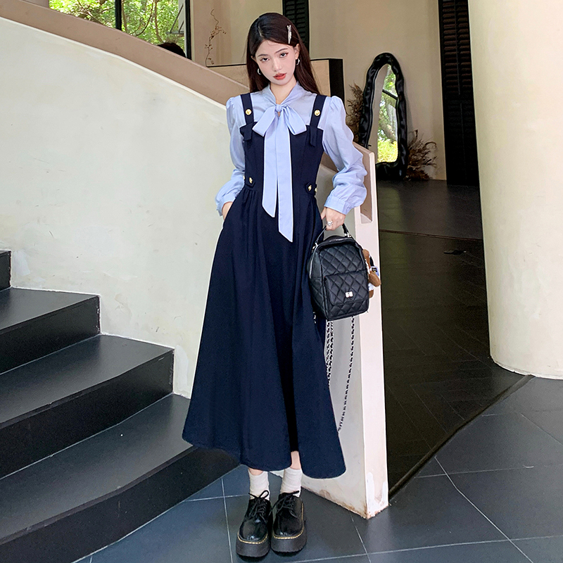 High waist spring dress large yard Pseudo-two long dress