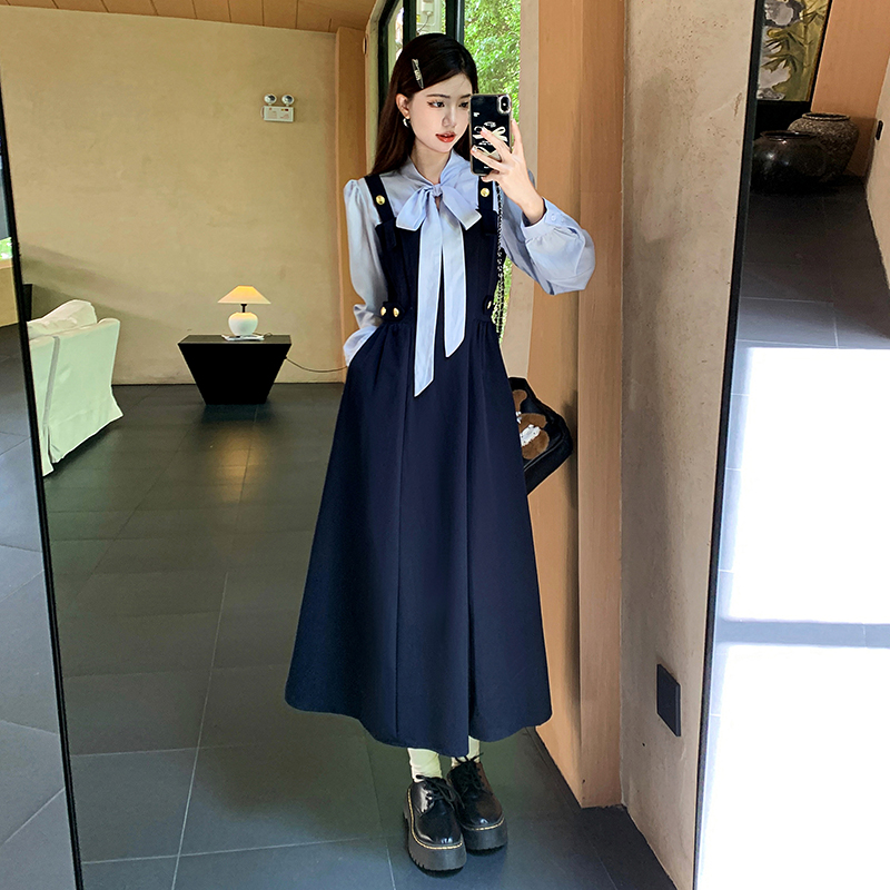 High waist spring dress large yard Pseudo-two long dress