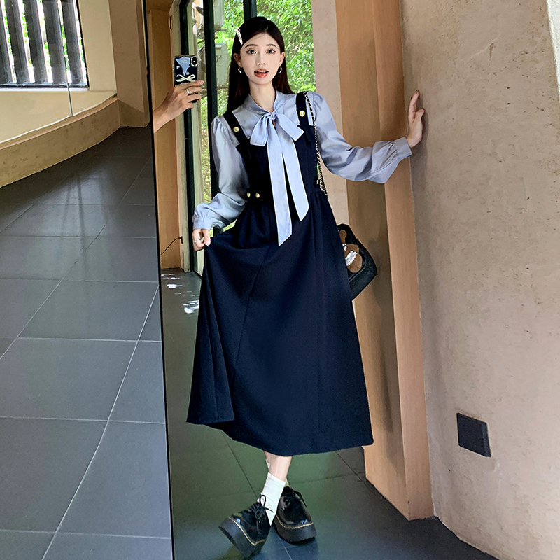 High waist spring dress large yard Pseudo-two long dress