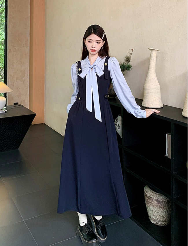 High waist spring dress large yard Pseudo-two long dress