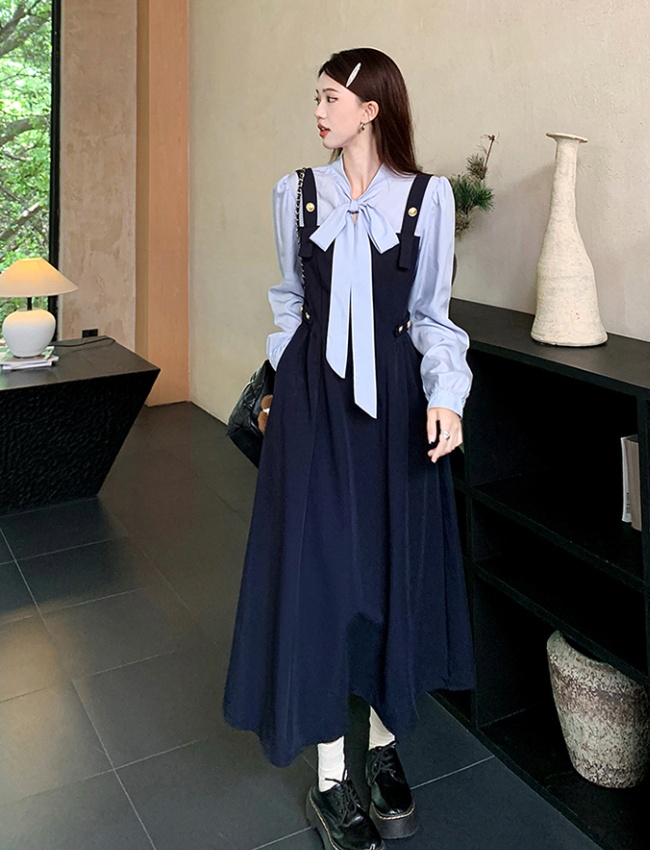 High waist spring dress large yard Pseudo-two long dress